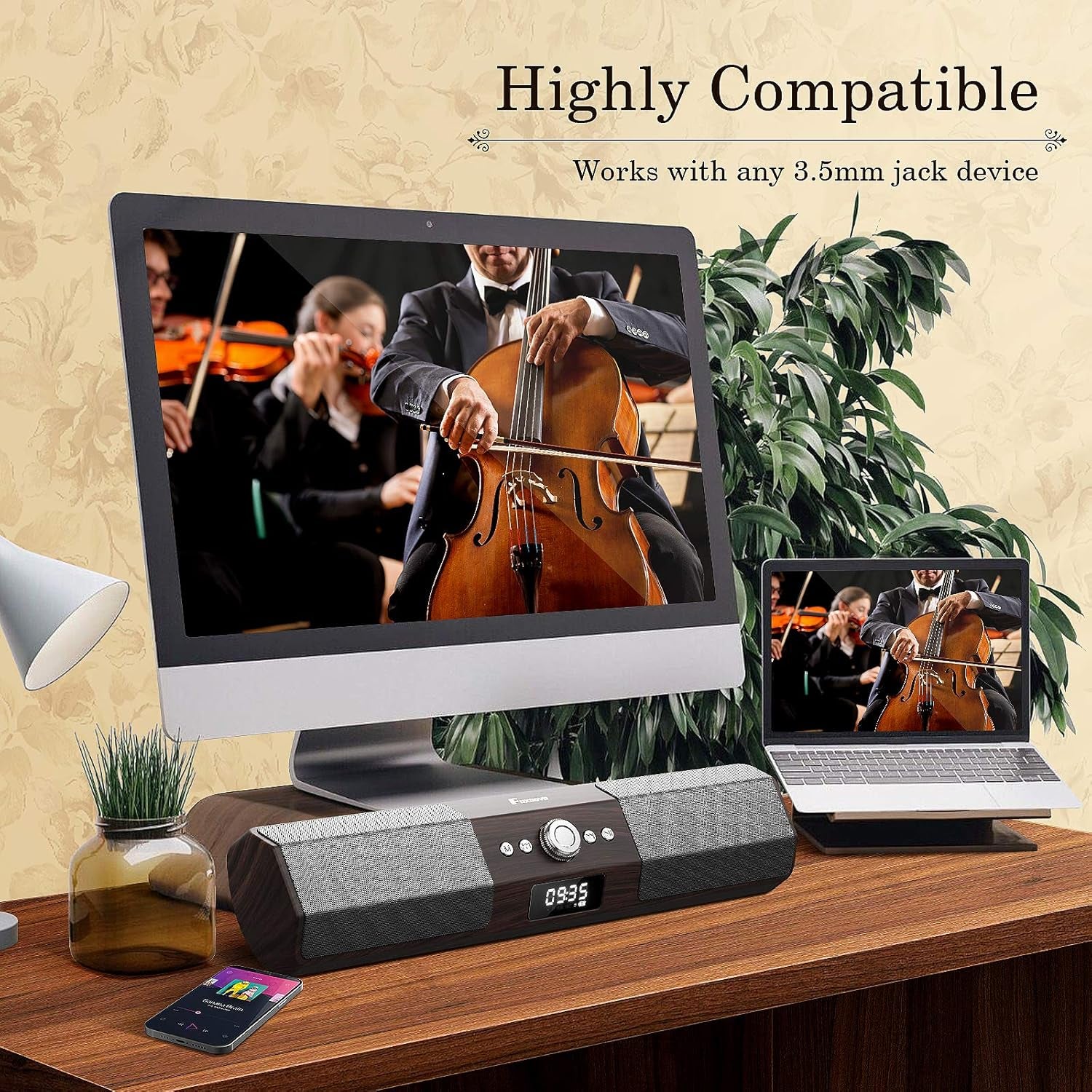 Bluetooth Computer Speakers, 105Db Deep Bass PC Speakers with Auto Noise Filter Home Theater Desktop Speakers Stereo USB Speakers for Pc/Laptop/Tv/Smartphone/Tablet (Brown)