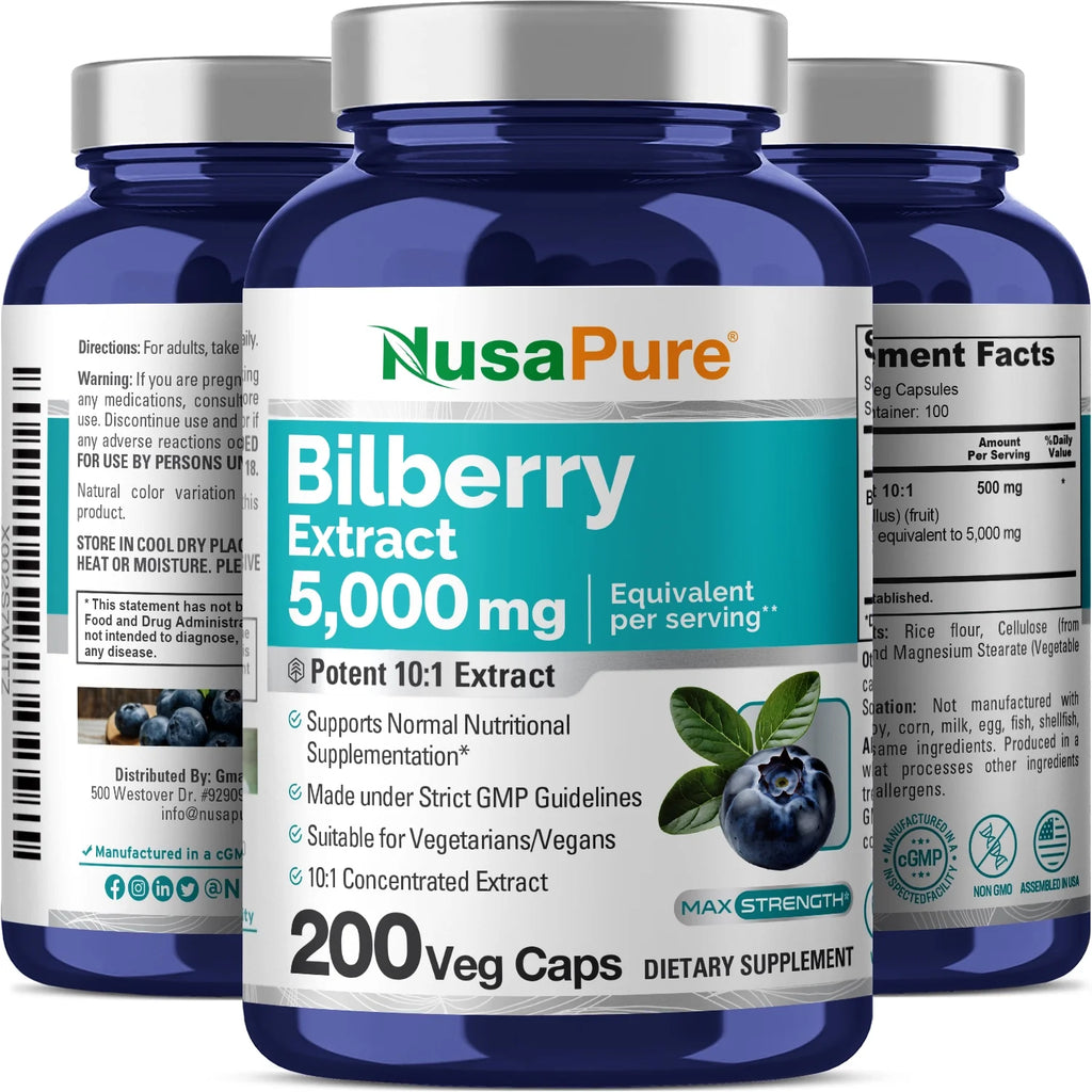 5,000Mg Bilberry Extract: 200 Vegetarian Caps for Wellness & Better Health - Non-Gmo, Vegan, Dietary Supplement for Unisex Adult Health & Wellness