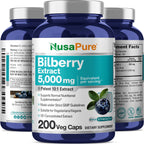 5,000Mg Bilberry Extract: 200 Vegetarian Caps for Wellness & Better Health - Non-Gmo, Vegan, Dietary Supplement for Unisex Adult Health & Wellness
