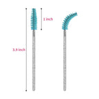 100Pcs Disposable Mascara Brushes Wands with Container, Crystal Eyelash Spoolie Brushes for Eyelash Extensions and Mascara Use Crystal Black Blue