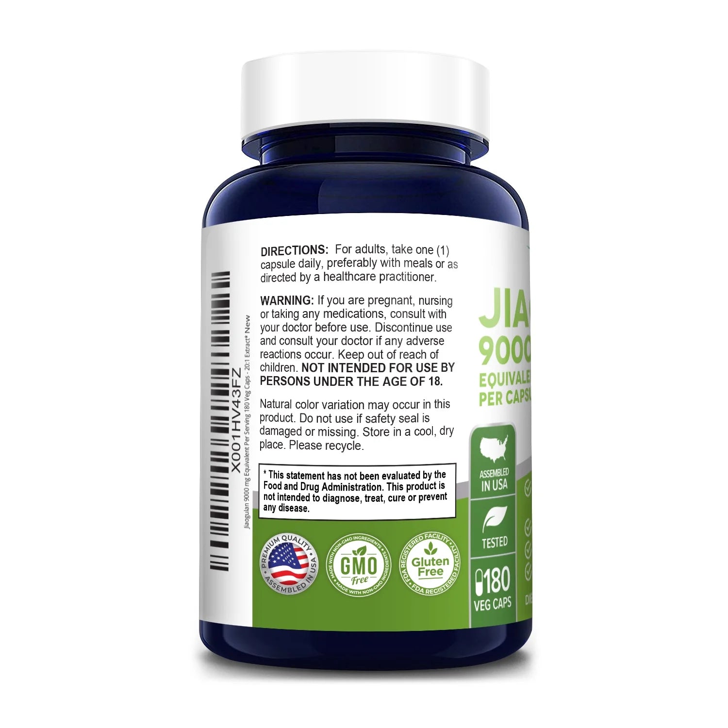 Jiaogulan 9000Mg 180 Veggie Caps (20:1 Extract, Vegetarian, Non-Gmo, Gluten-Free), Dietary Supplement for Adult Health & Wellness