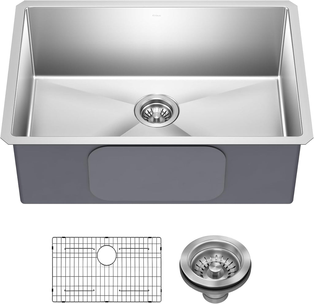 Standart PRO 28-Inch 16 Gauge Undermount Single Bowl Stainless Steel Kitchen Sink, KHU100-28