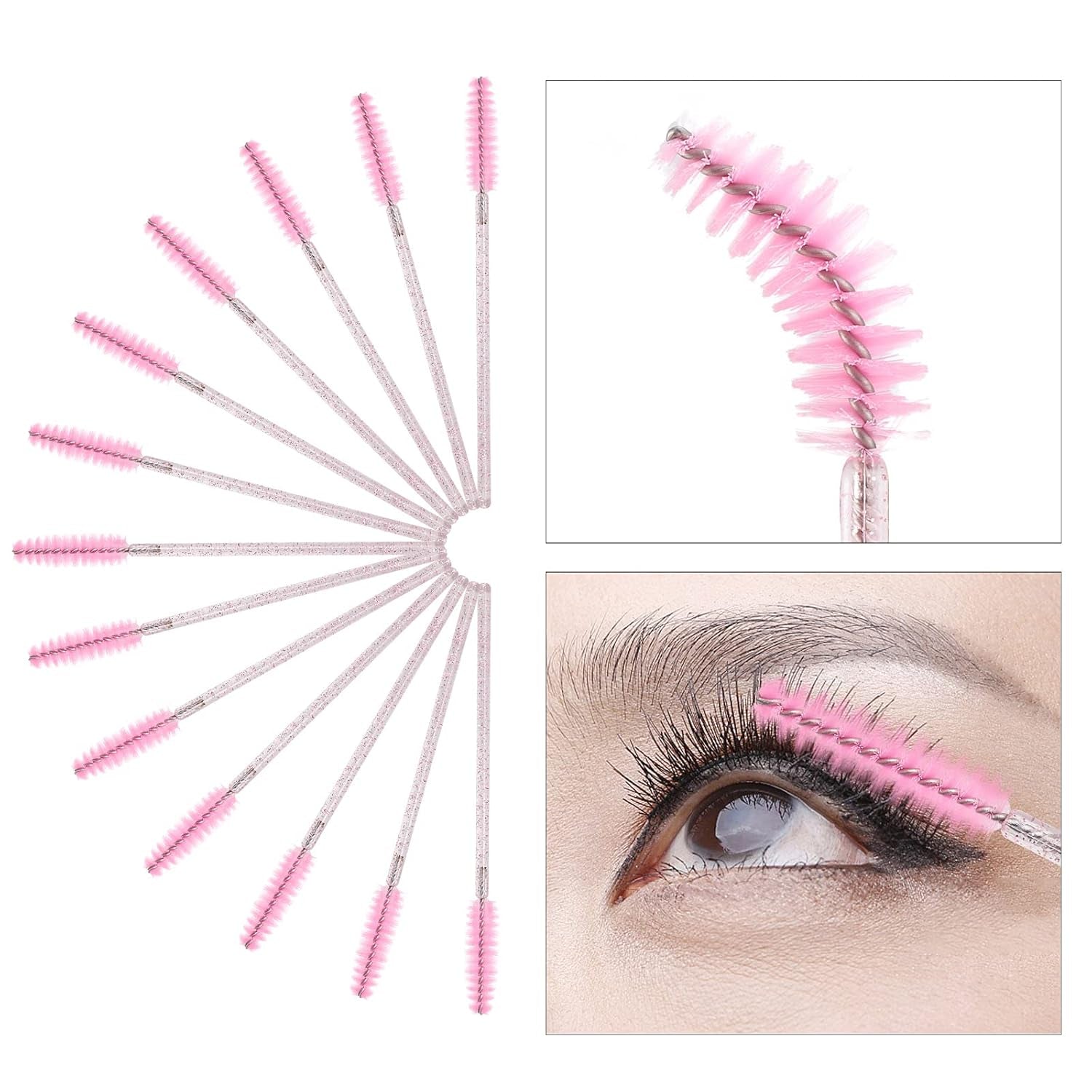 400 Spoolies Mascara Wand and Lip Brush Disposable Lash Brushes for Eyelash Extensions, Lipstick Lip Gloss Wands Applicator Tool (Pink)