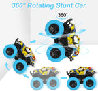 Monster Truck Toys for Ages 2-4, Friction Cars for Toddlers 1-3 Push and Go 360° Rotating Stunt Car for 2+ Year Old Boys Girls Gifts (2 Pack - Blue and Green)