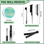 6 Pcs Edge Control Kit for Women'S Hair - Strong Hold Smoother Gel, Hair Styling Products, 4C Hair Edge Finishing Stick, Hair Combs & Elastic Band