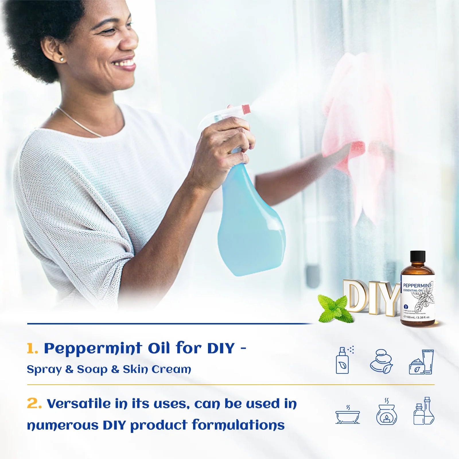 Peppermint Oil for Diffuser Skin Hair Massage, Essential Oil for Muscle Health Wellness-100Ml