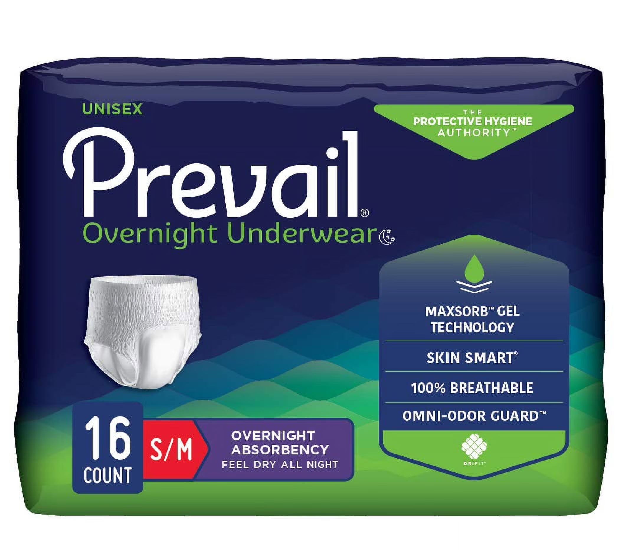 Incontinence Unisex Overnight Protective Underwear, Overnight Absorbency, Small/Medium, 16 Count