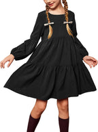Girls Dress Long Sleeve a Line Loose Swing Ruffle Tunic Dresses