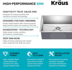 Standart PRO 28-Inch 16 Gauge Undermount Single Bowl Stainless Steel Kitchen Sink, KHU100-28