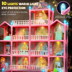 Doll House for Girls, 5-Story 19 Rooms Huge Dollhouse Playset with LED Lights, 2 Dolls, Furnitures, Accessories, DIY Pretend Play House Toys Gifts for Kids, Pink