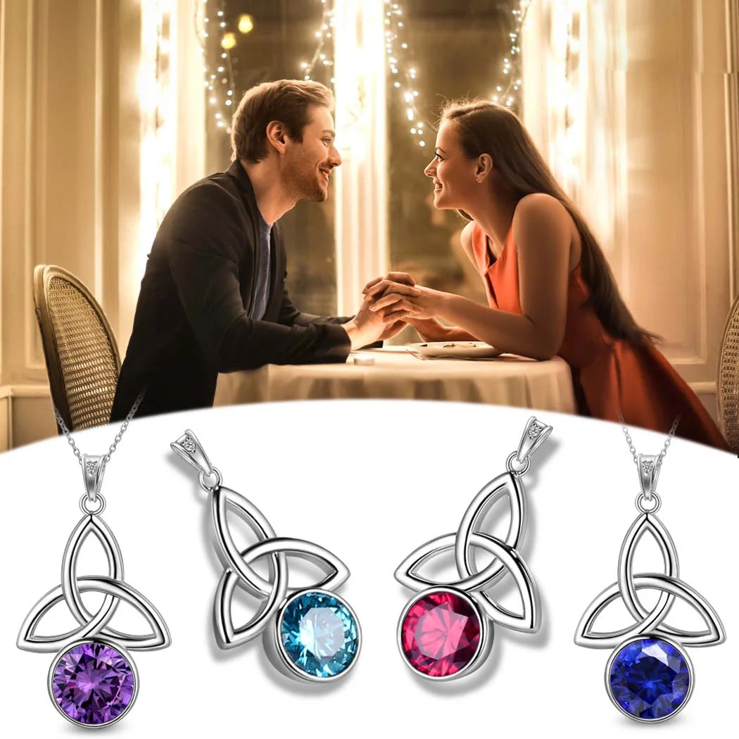 925 Sterling Silver Celtic Knot Necklace for Women March Birthstone Aquamarine Blue Gemstone Trinity Triquetra Irish Pendant Jewelry Birthday Gift