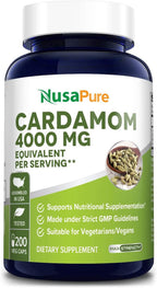 4000Mg Cardamom Extract, 200 Vegetarian Capsules for Optimal Health, Non-Gmo & Gluten-Free, Dietary Supplement for Unisex Adult Health & Wellness