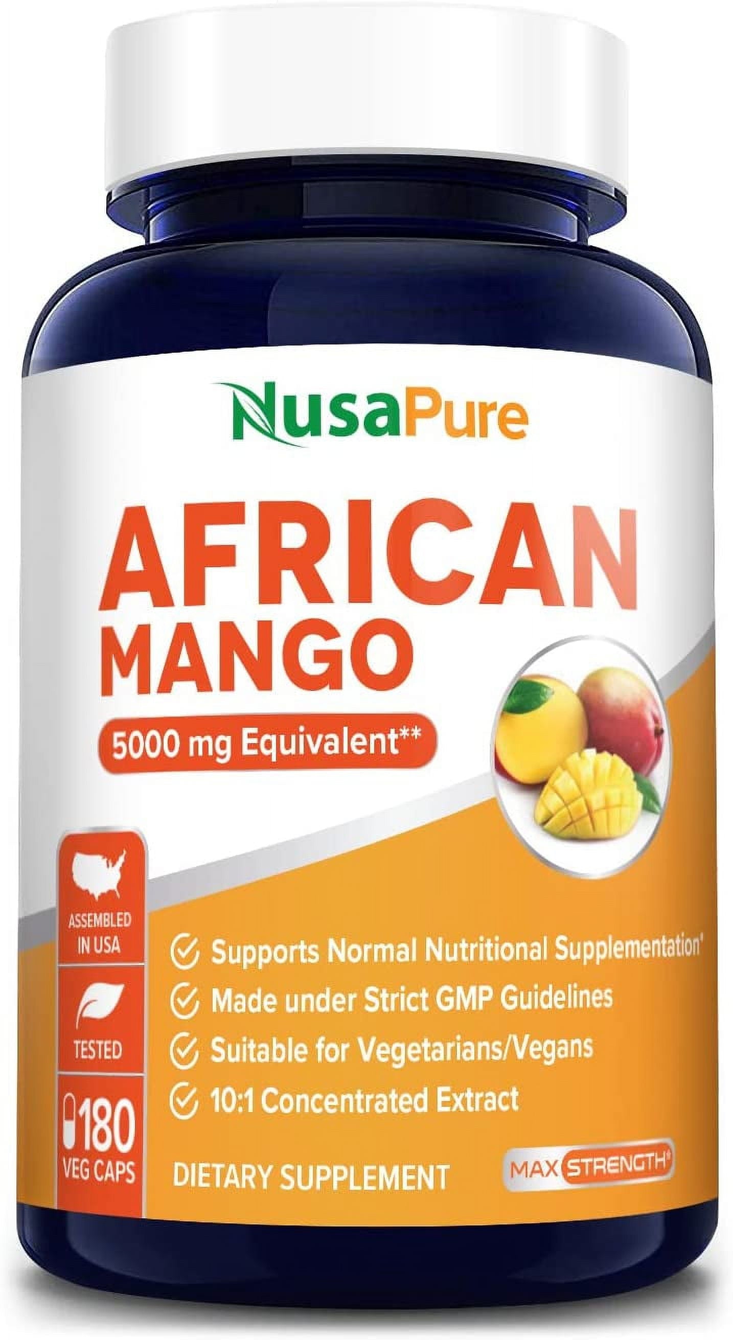African Mango Extract: 5,000 Mg Veggie Caps, 180 Capsules, Non-Gmo & Gluten-Free, Dietary Supplement for Unisex Adult Health & Wellness