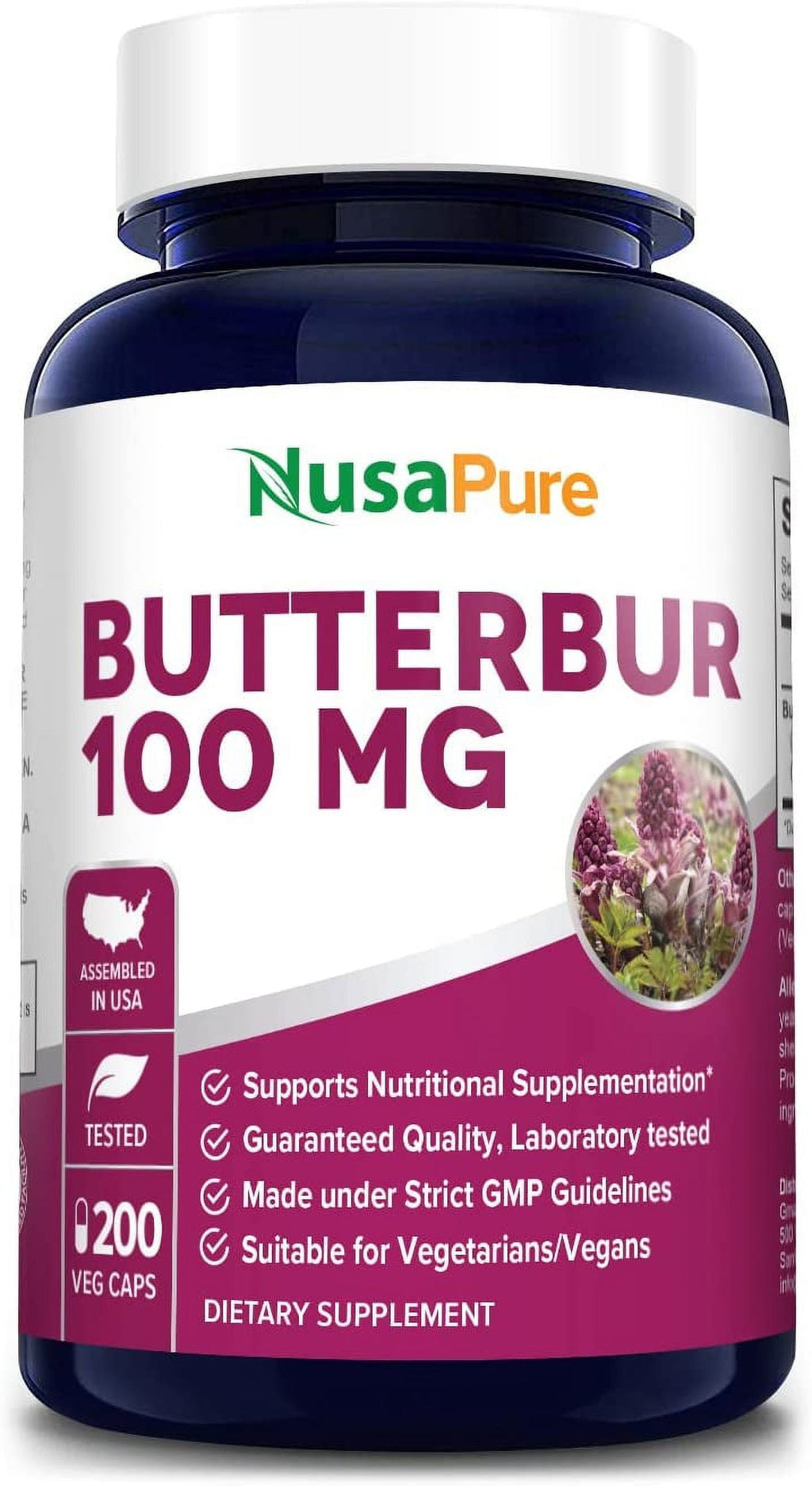 Butterbur Extract: 100Mg per Capsule, 200 Veggie Capsules - Non-Gmo, Vegetarian, Gluten-Free, Dietary Supplement for Unisex Health & Wellness