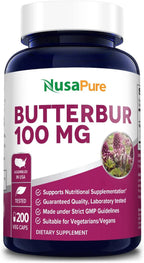 Butterbur Extract: 100Mg per Capsule, 200 Veggie Capsules - Non-Gmo, Vegetarian, Gluten-Free, Dietary Supplement for Unisex Health & Wellness