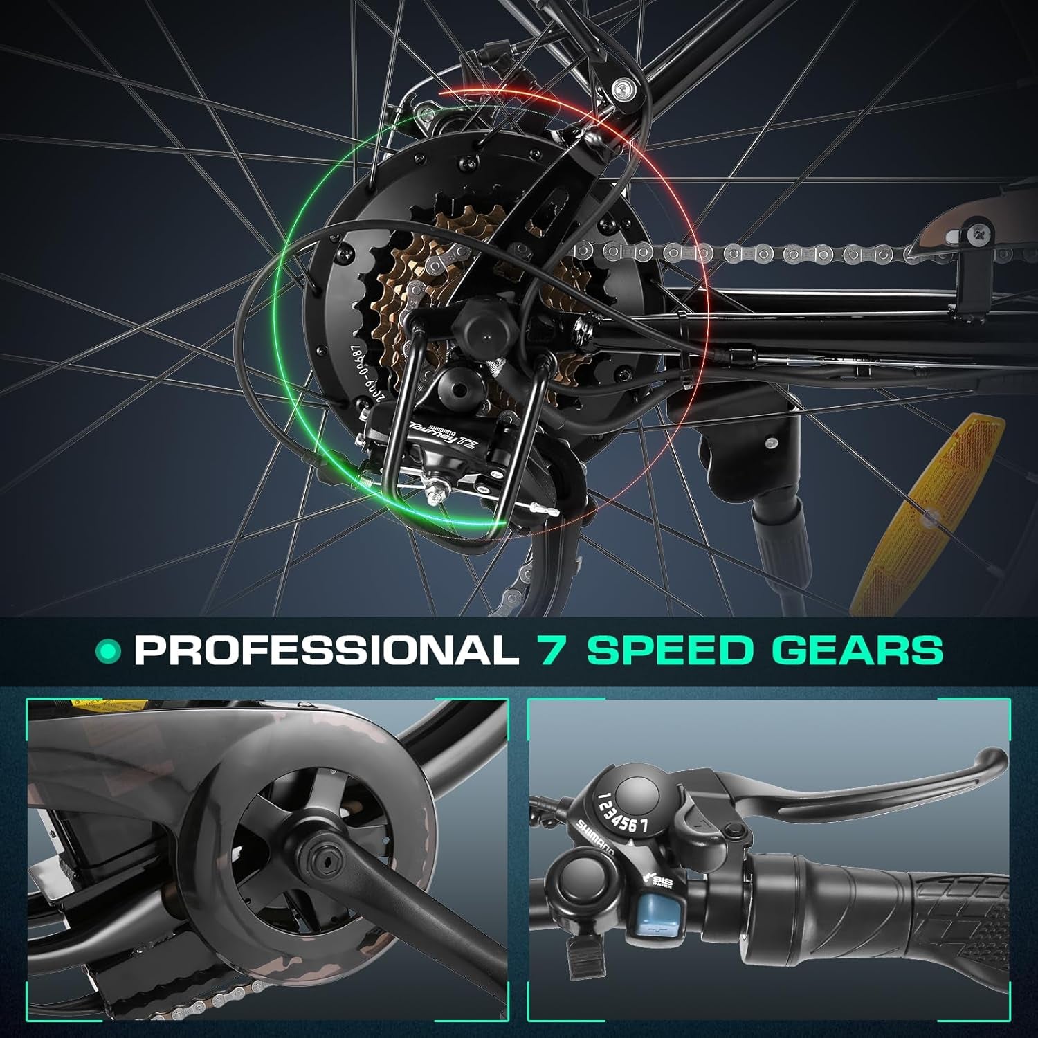 Electric Bike, 26" Electric Cruiser Bike 500W Ebike 20MPH Electric Bike for Adults, 48V Removable Battery, Professional 7 Speed E-Bike, Electric City Commuter Bicycle