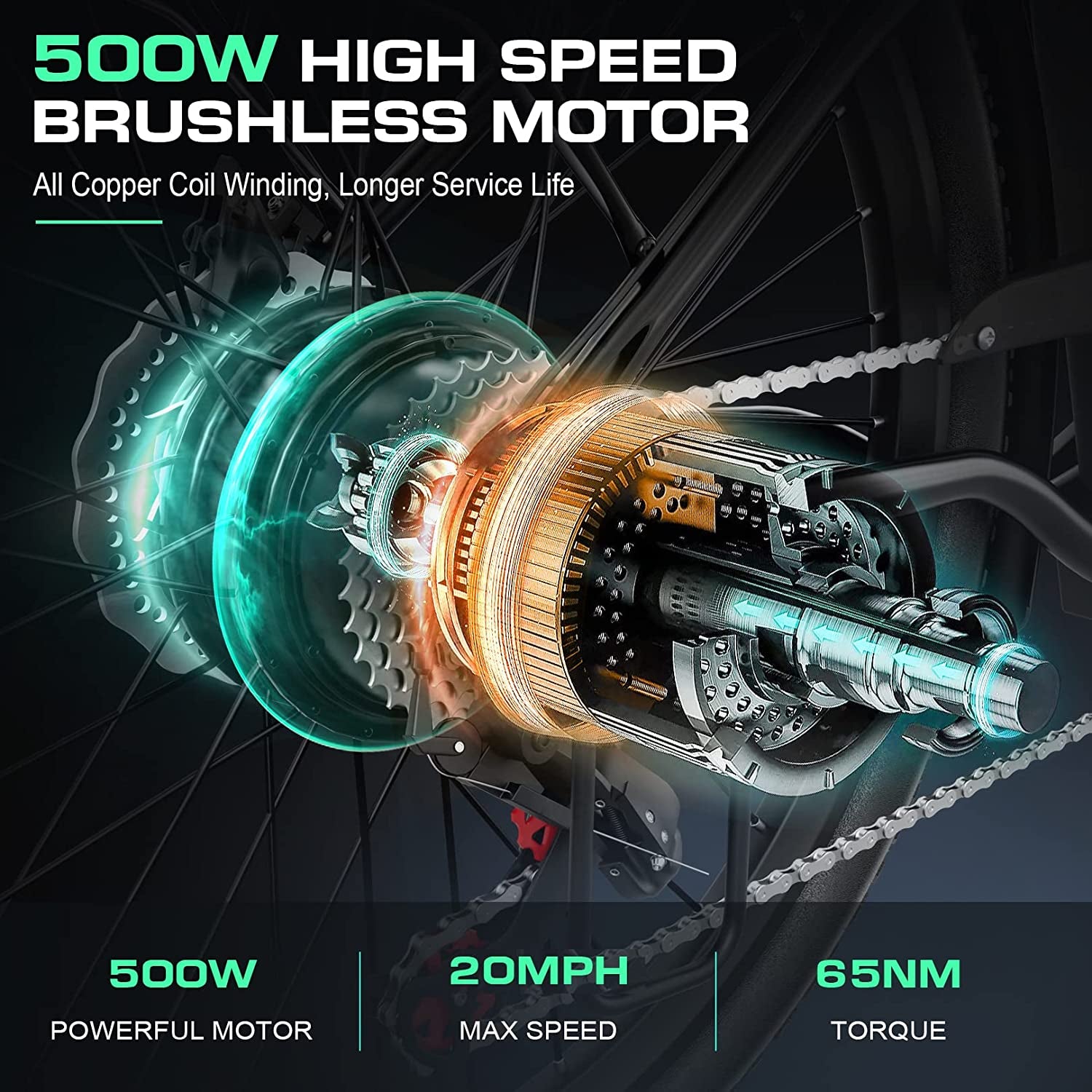 Electric Bike, 26" Electric Cruiser Bike 500W Ebike 20MPH Electric Bike for Adults, 48V Removable Battery, Professional 7 Speed E-Bike, Electric City Commuter Bicycle