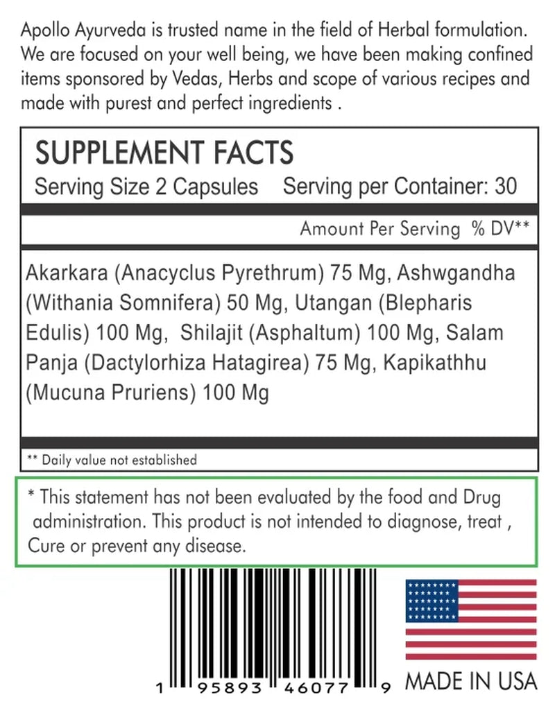 Kadaknath | Ayurvedic Vitality and Energy Capsules with Organic Ashwagandha, Himalayan Organic Shilajit and More - Herbal Supplement for Men'S Health & Wellness - 60 Capsules