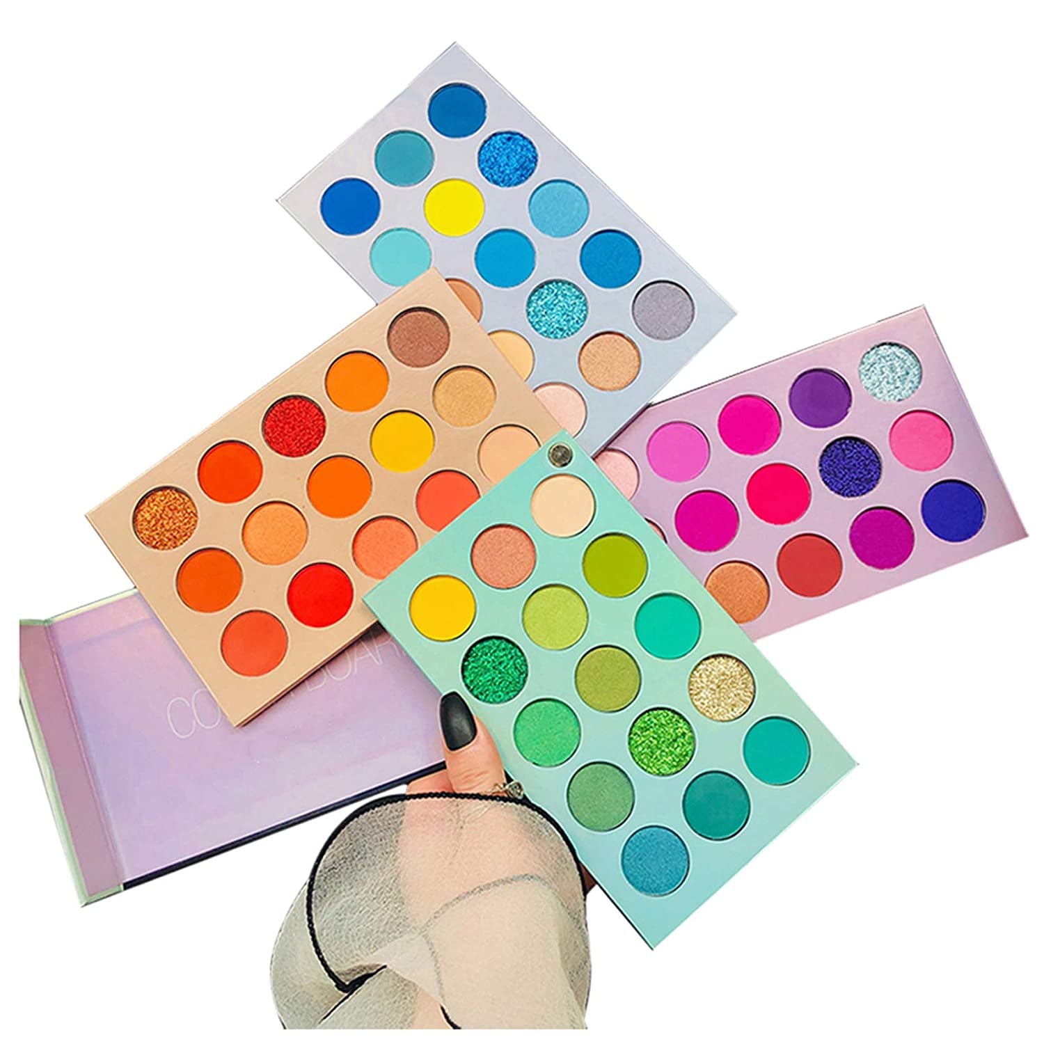 60 Colors Eyeshadow Palette, 4 In1 Color Board Makeup Palette Set Highly Pigmented Glitter Metallic Matte Shimmer Natural Ultra Eye Shadow Powder Easy to Blend