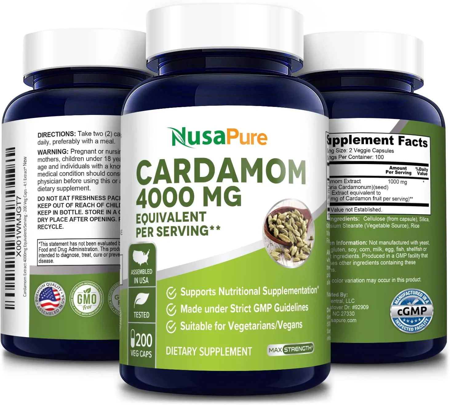 4000Mg Cardamom Extract, 200 Vegetarian Capsules for Optimal Health, Non-Gmo & Gluten-Free, Dietary Supplement for Unisex Adult Health & Wellness