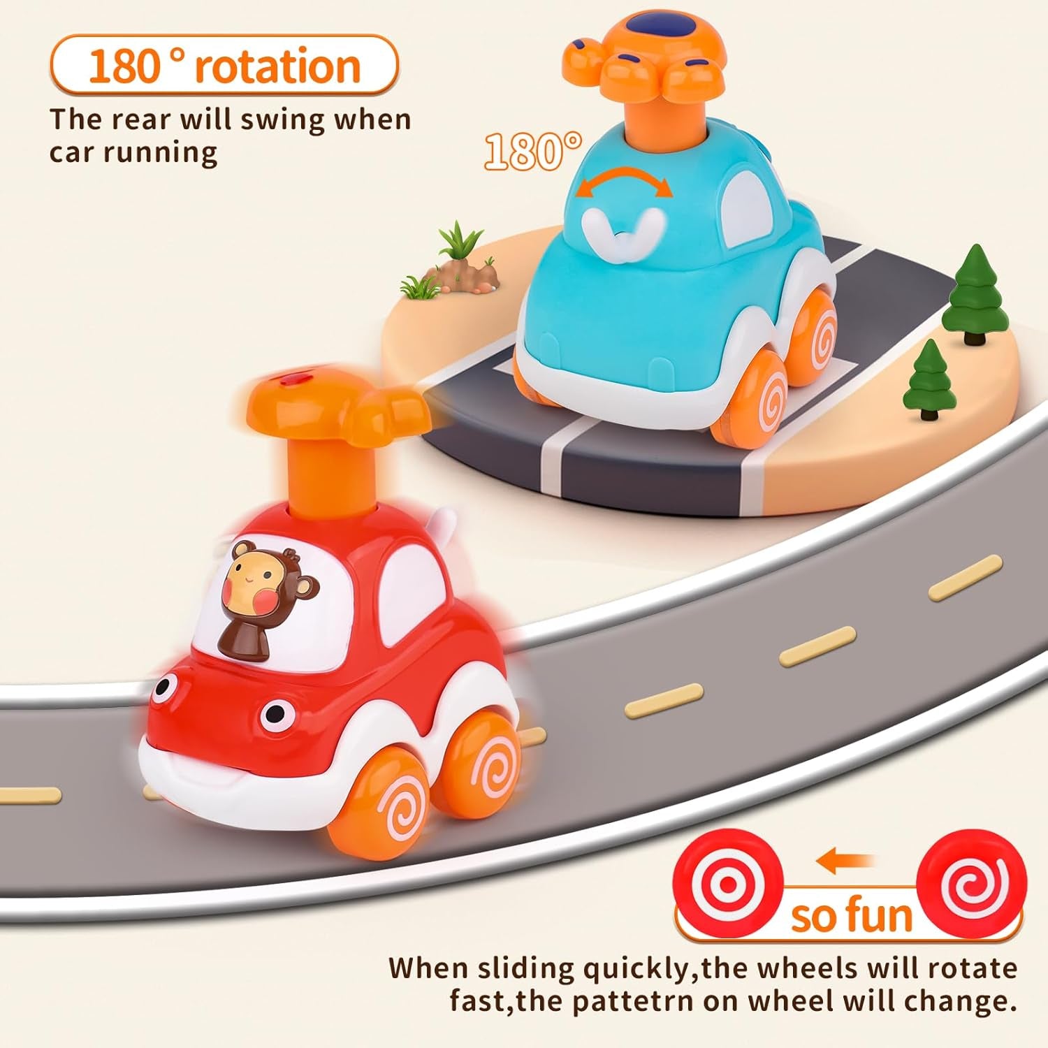 Amy&Benton Toddler Toy Cars Baby Toy Cars Press and Go Cars for Toddlers 1-3 Animal Cars Toy Cars for Boys 1 Year Old 1St Birthday Gifts 1-2 Years Old Boys Push Go Car Toys for 6-9-12-18 Months