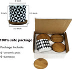 Succulent Plants Pots,Planter Pots Geometry Pots for Plants Flower Pots Indoor&Outdoor Ceramic Plants Pots for Cactus with Drain Hole and Bamboo Tray Set of 4