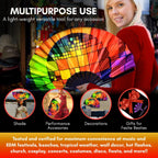 Large Hand Folding Fan for Men/Women Chinese/Japanese Bamboo with Leather Cloth Fabric Dance Festival Fan Handheld Folding Fans (Rainbow Cube)