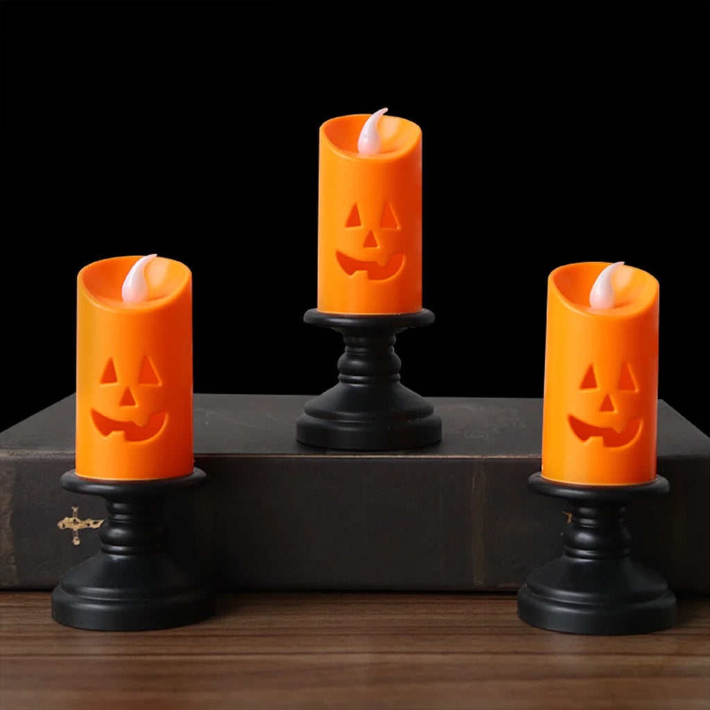 6-Pack Simulation Candle Lights, Flameless Candle Battery Operated Portable Safe Halloween Flickering Pumpkin Candle Lamps for Home Decor(Batteries Included)