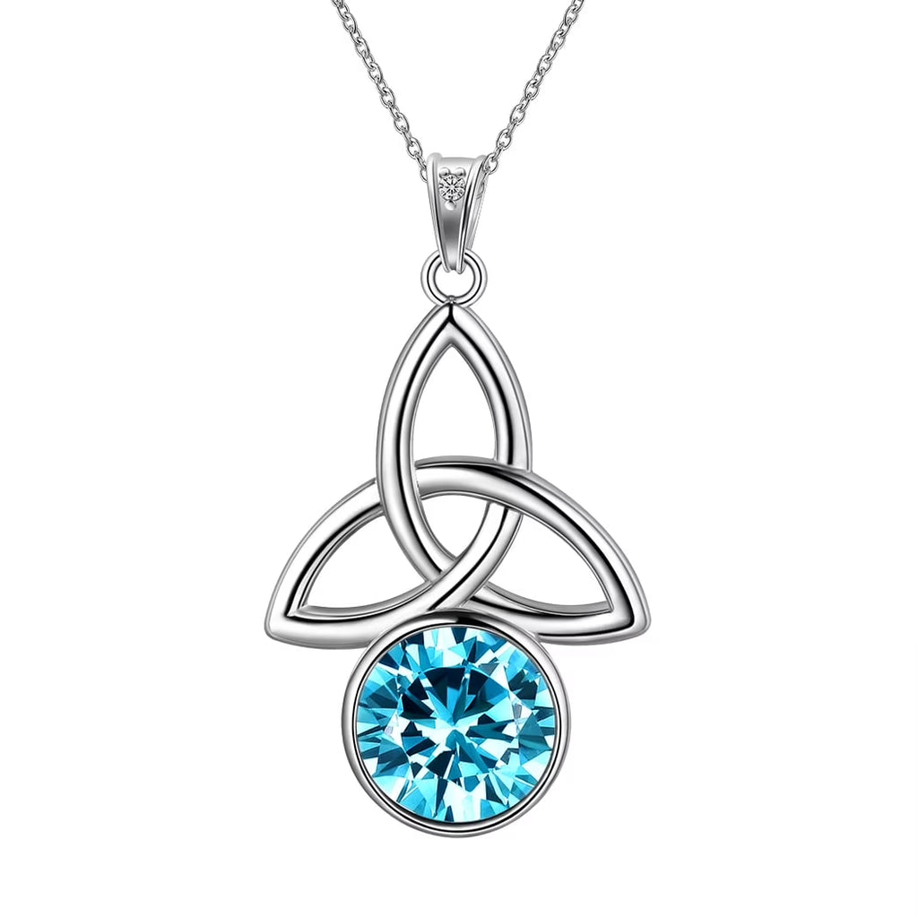 925 Sterling Silver Celtic Knot Necklace for Women March Birthstone Aquamarine Blue Gemstone Trinity Triquetra Irish Pendant Jewelry Birthday Gift