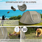 Instant Tent 4-Person Camp Tent, Auto Setup Pop up Tent, Pordable, Huge Door & Windows, Green