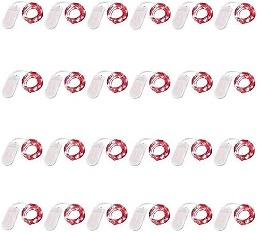 24 Pack Fairy Lights Battery Operated 6.6Ft 20 Led Mini String Lights Silver Wire Starry Lights for DIY Wedding Party Festival Halloween Christmas (Red)