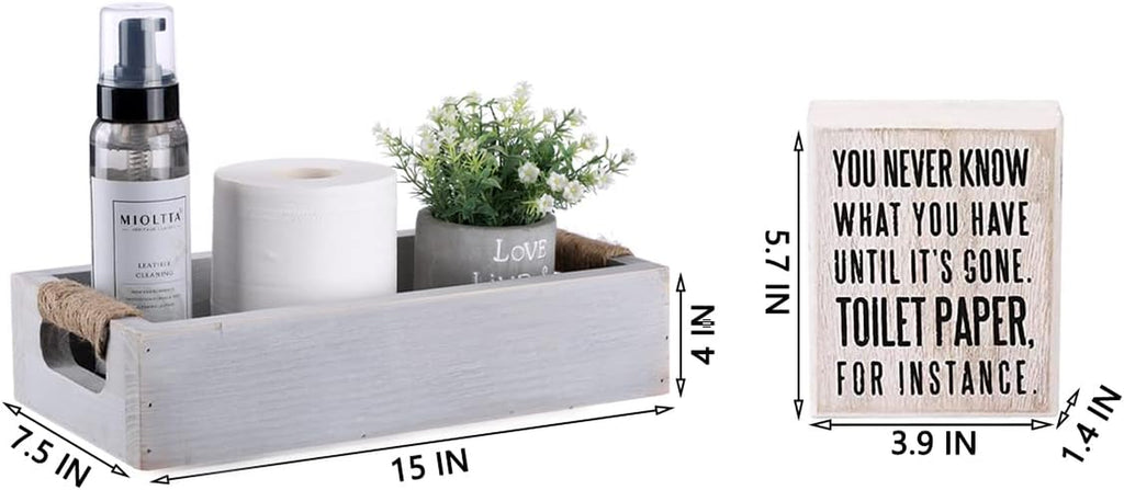 Farmhouse Bathroom Decor Box Toilet Paper Holder for Bathroom Rustic Wood Storage Box with Funny Sign Box for Home…