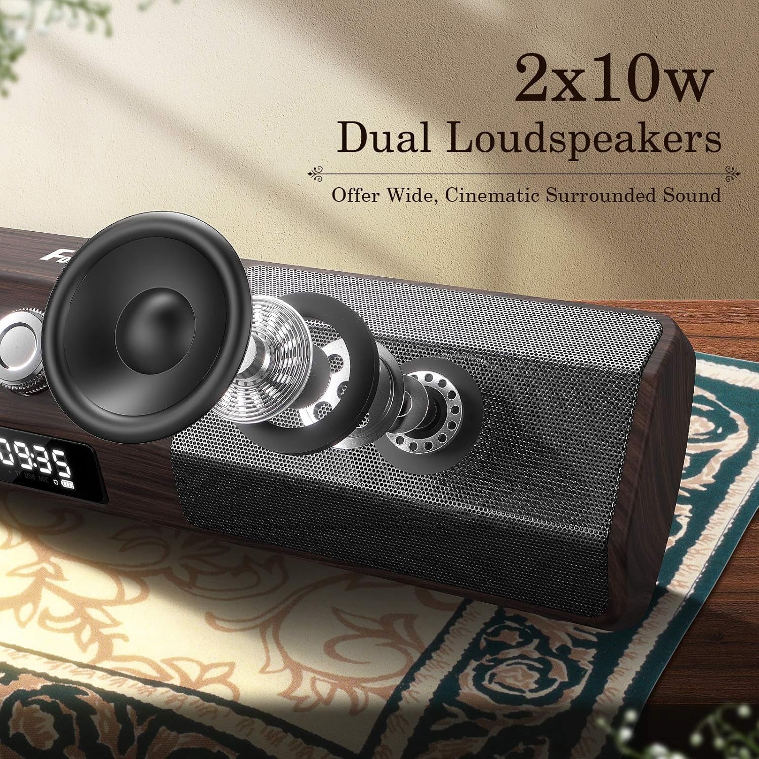 Bluetooth Computer Speakers, 105Db Deep Bass PC Speakers with Auto Noise Filter Home Theater Desktop Speakers Stereo USB Speakers for Pc/Laptop/Tv/Smartphone/Tablet (Brown)