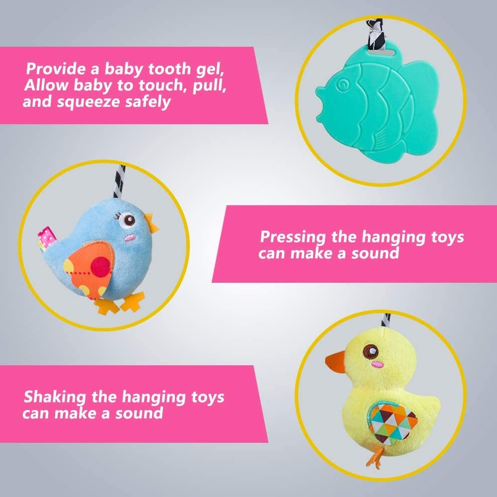 Baby Car Seat Toys, Activity Spiral Hangings Pram Toys, Plush Crib Toys with Squeaky for Boy or Girl (Duck)