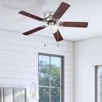 Alvina Traditional 44 Inch Ceiling Fan with Light, LED Flush Mount Ceiling Fan, Indoor Fan with 5 Blades, Gray Oak and Brown Walnut Blade Finish Options, Satin Nickel (51585-01)
