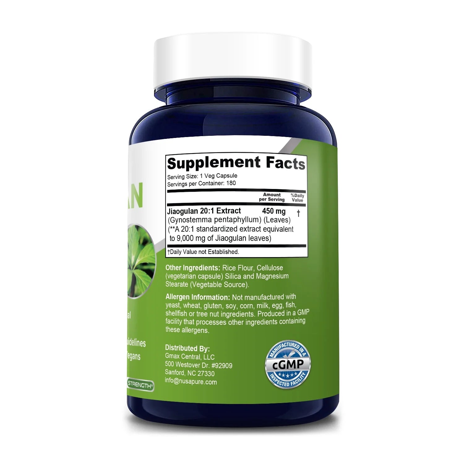 Jiaogulan 9000Mg 180 Veggie Caps (20:1 Extract, Vegetarian, Non-Gmo, Gluten-Free), Dietary Supplement for Adult Health & Wellness