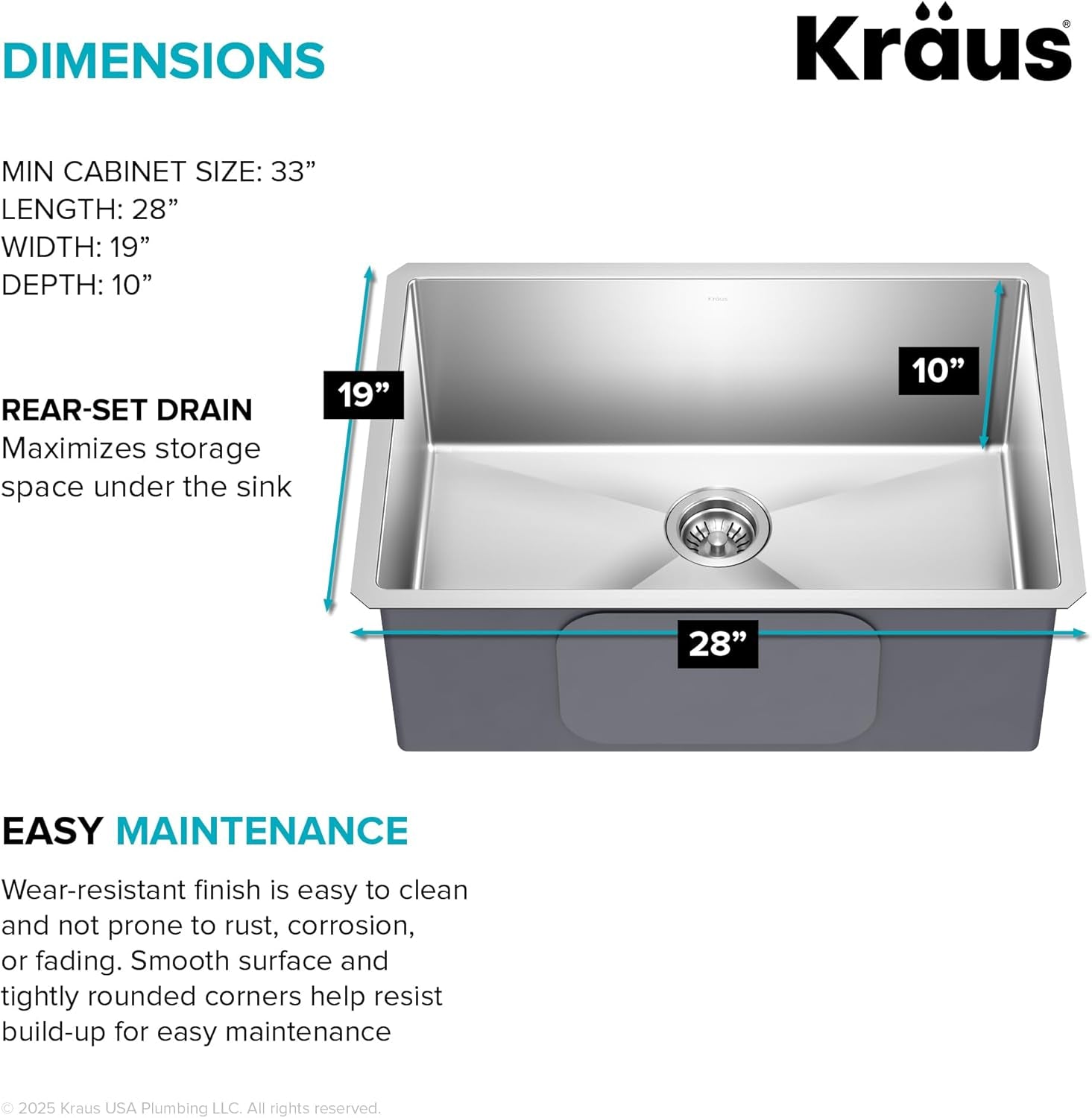 Standart PRO 28-Inch 16 Gauge Undermount Single Bowl Stainless Steel Kitchen Sink, KHU100-28