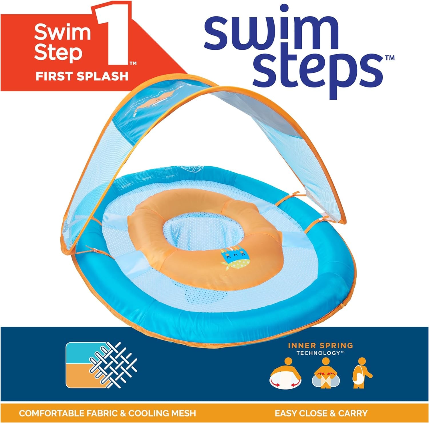 Baby Spring Float with Adjustable Canopy and UPF Sun Protection, Blue Lobster