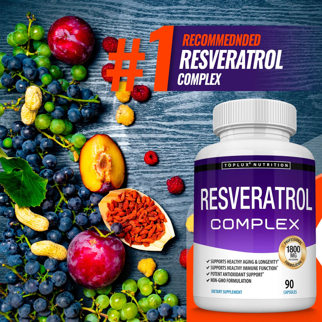 Resveratrol Supplement 1800Mg Trans-Resveratrol for Antioxidant Anti-Aging Support 90 Capsules