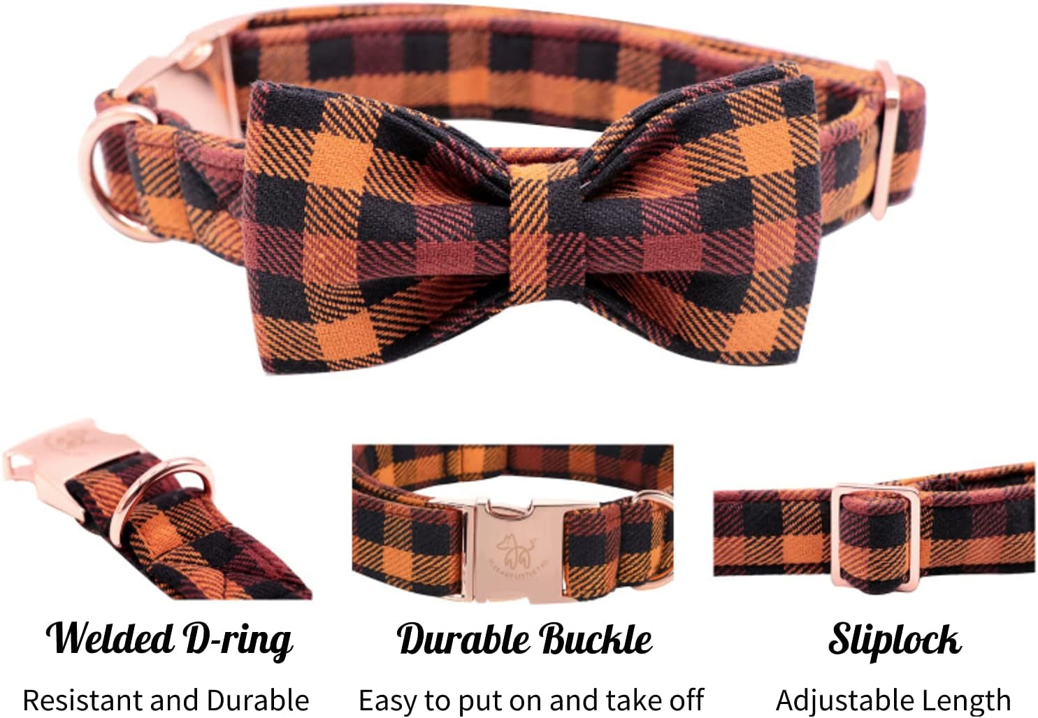 Dog Collar with Bow, Bowtie Dog Collar, Adjustable Fall Dog Collars for Small Medium Large Dogs