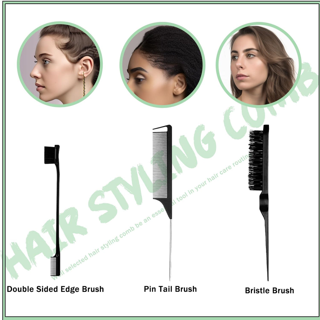 6 Pcs Edge Control Kit for Women'S Hair - Strong Hold Smoother Gel, Hair Styling Products, 4C Hair Edge Finishing Stick, Hair Combs & Elastic Band