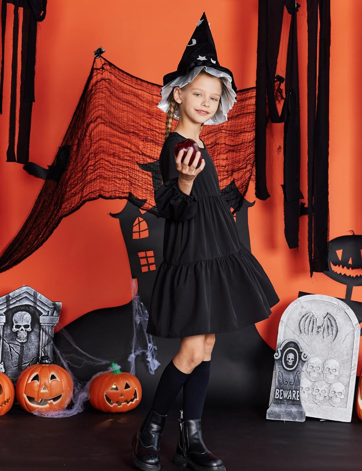 Girls Dress Long Sleeve a Line Loose Swing Ruffle Tunic Dresses