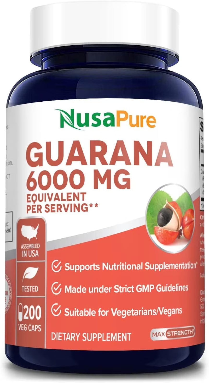 Guarana Extract 6000Mg: Boost Wellness with 200 Veggie Capsules - Non-Gmo & Gluten-Free, Dietary Supplement for Unisex Adult Health & Wellness