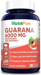 Guarana Extract 6000Mg: Boost Wellness with 200 Veggie Capsules - Non-Gmo & Gluten-Free, Dietary Supplement for Unisex Adult Health & Wellness