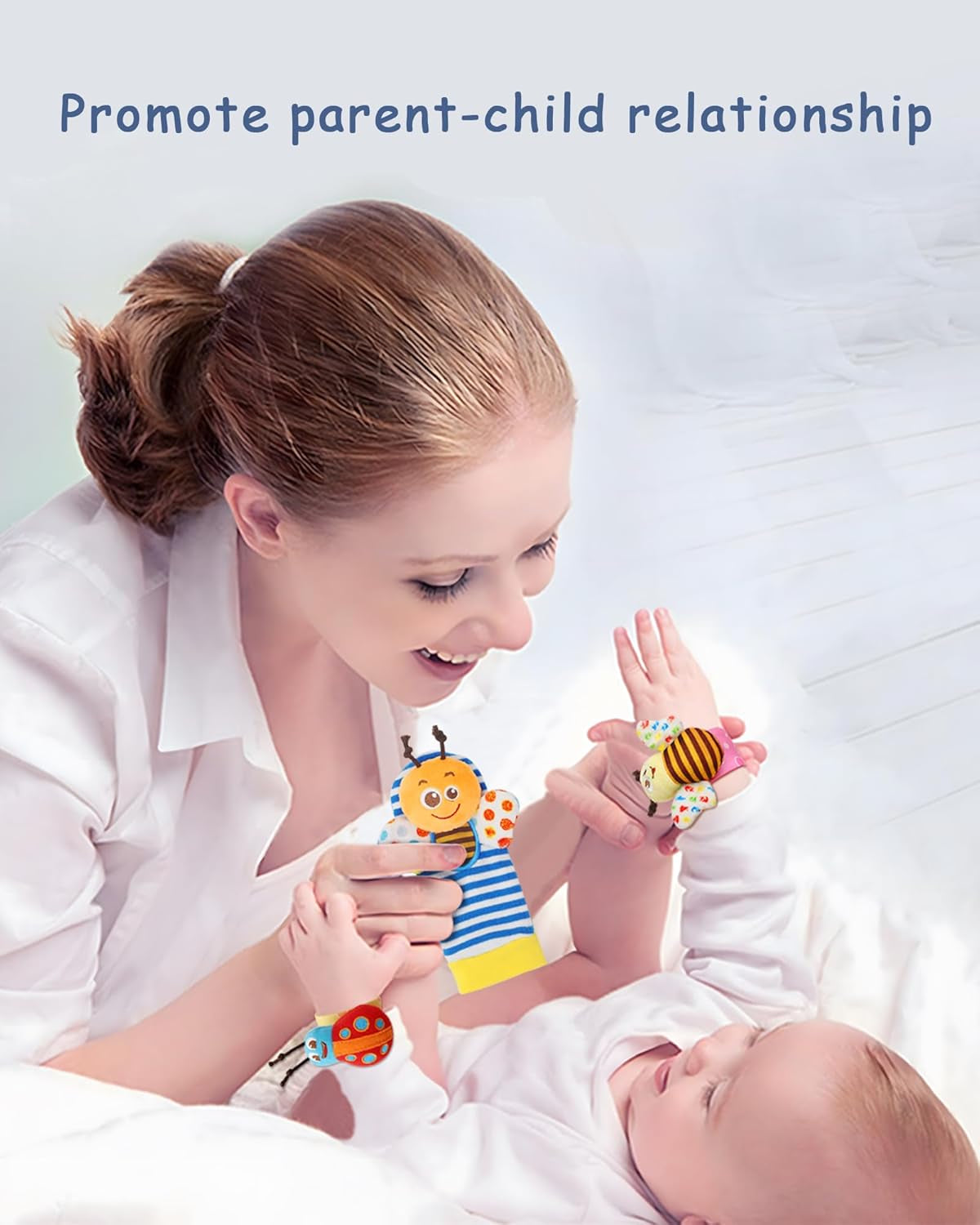 Wrist Rattles Foot Finder Rattle Sock Baby Toy, Rattle Toy, Arm Hand Bracelet Rattle, Feet Leg Ankle Socks, Activity Rattle Present Gift for Newborn Infant Babies Boy Girl Bebe (8 Pcs-A)