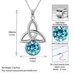 925 Sterling Silver Celtic Knot Necklace for Women March Birthstone Aquamarine Blue Gemstone Trinity Triquetra Irish Pendant Jewelry Birthday Gift