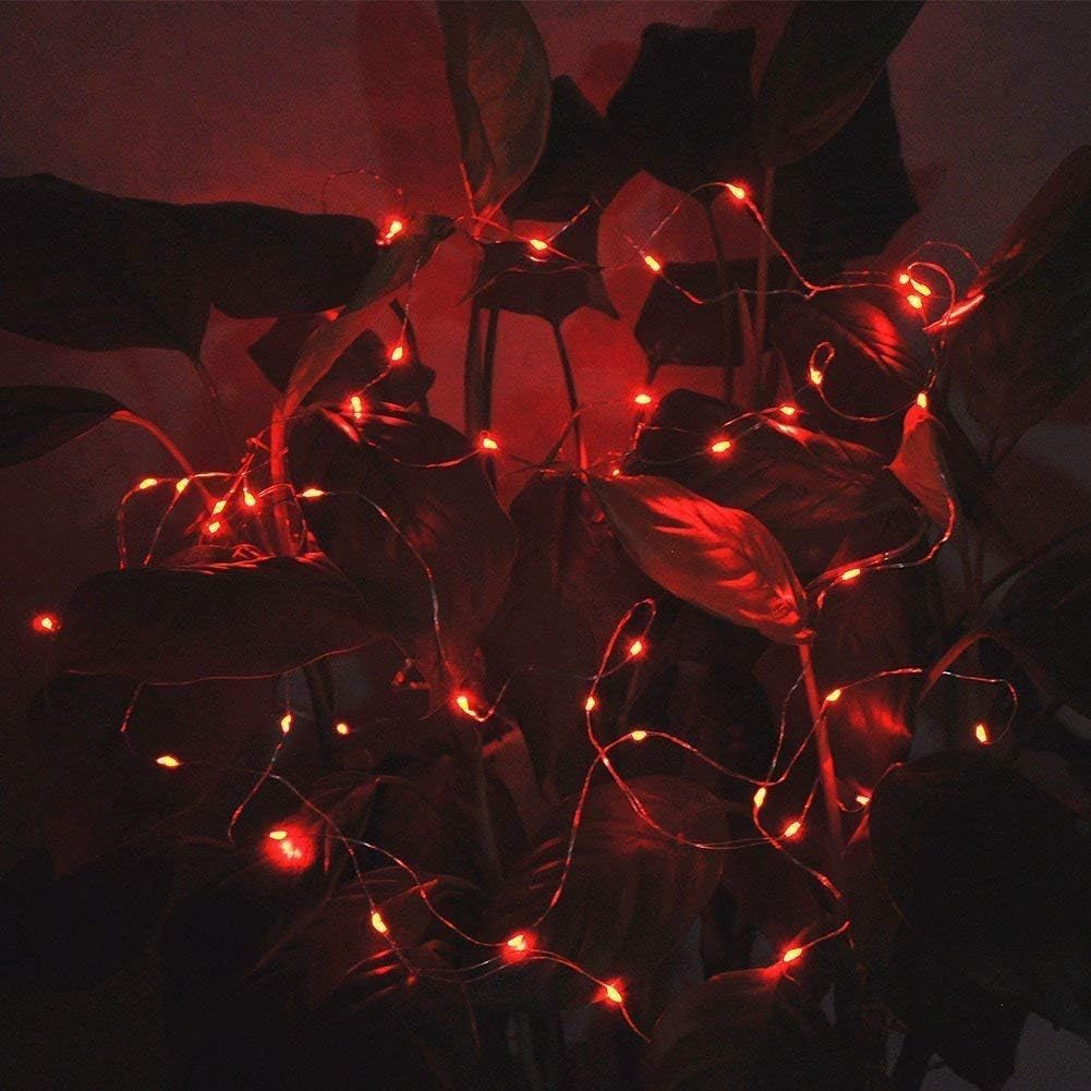 24 Pack Fairy Lights Battery Operated 6.6Ft 20 Led Mini String Lights Silver Wire Starry Lights for DIY Wedding Party Festival Halloween Christmas (Red)