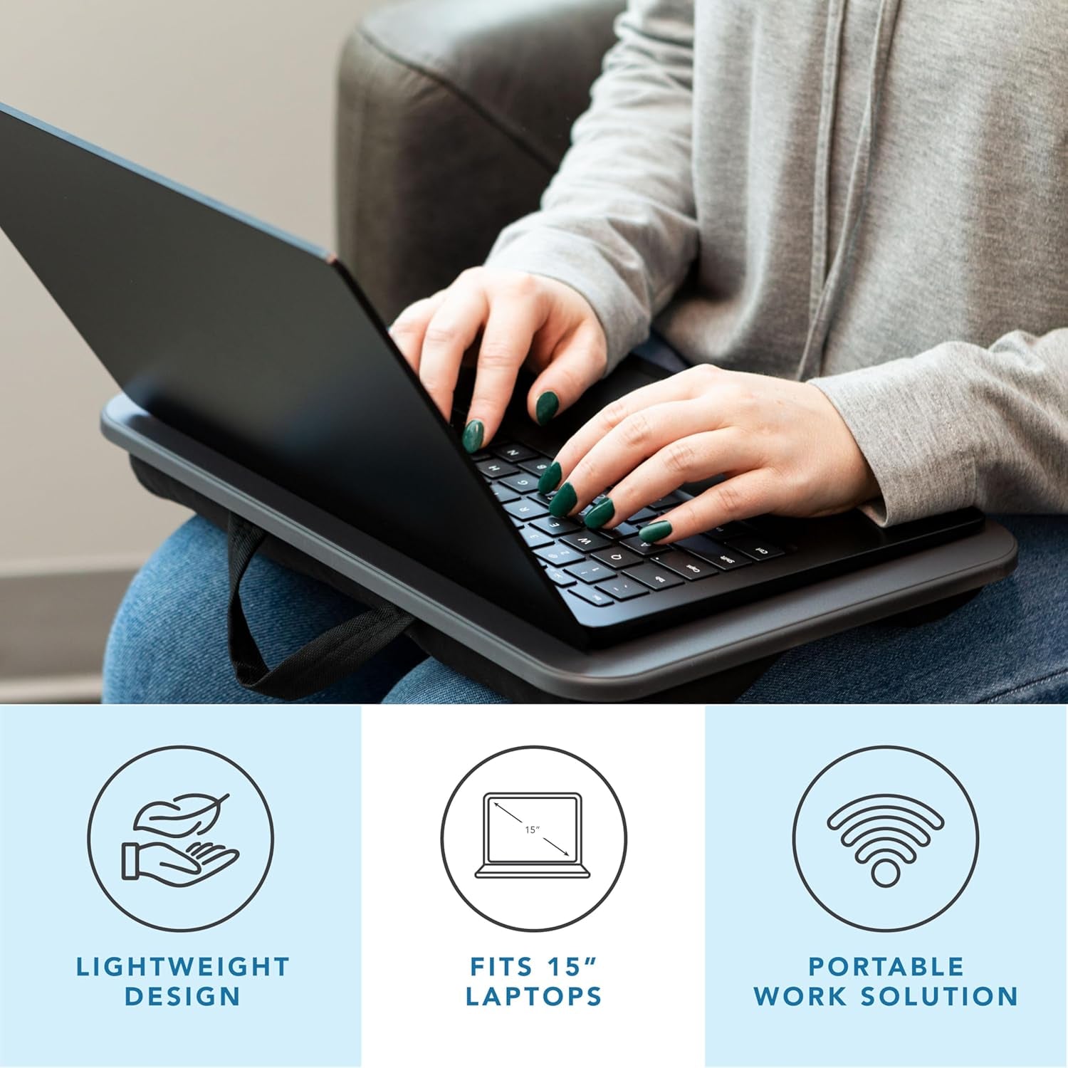 Compact Lap Desk - Fits up to 15 Inch Laptops - Charcoal - Style No. 43105