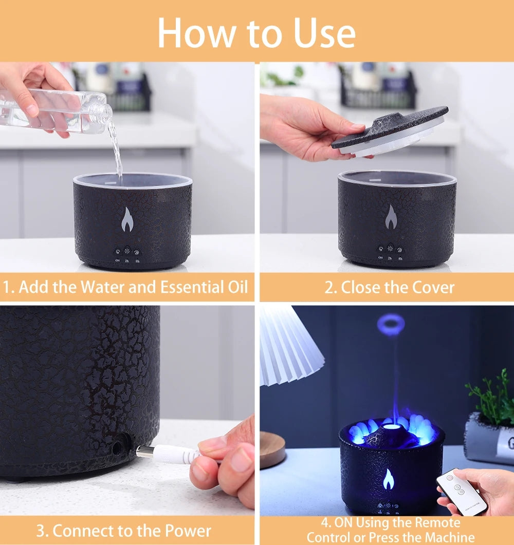 Volcanic Flame Humidifiers Air Aroma Diffuser Essential Oil Humidifier 360Ml