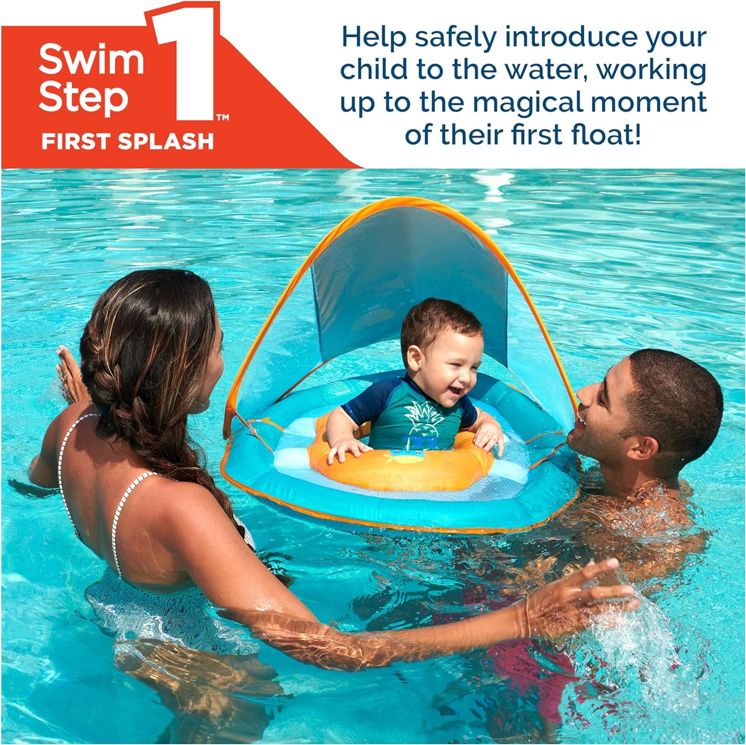Baby Spring Float with Adjustable Canopy and UPF Sun Protection, Blue Lobster